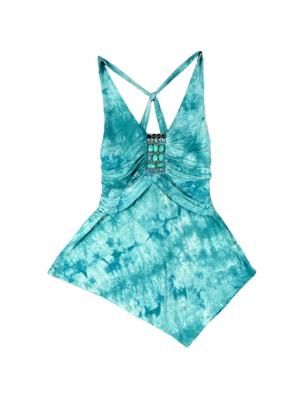 VENUS M Y2K Boho Fairy Grunge Tie Dye Beaded Handkerchief Hem Tank Top